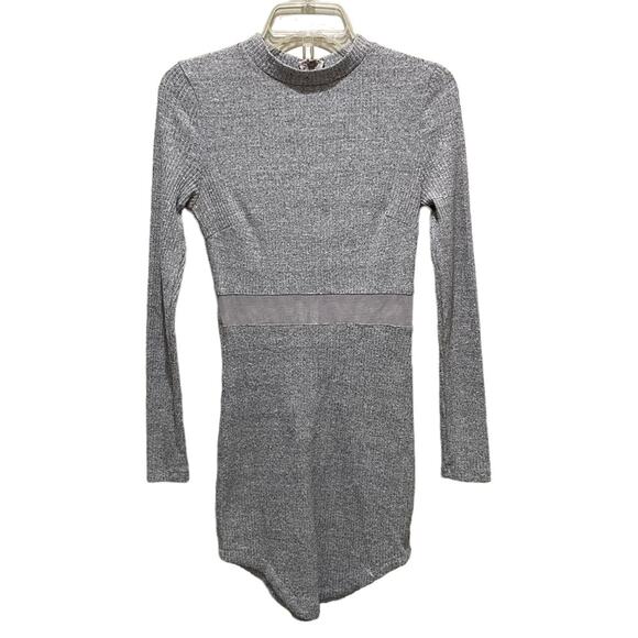 LF Rumor Boutique Long Sleeve Mock Neck Mesh Dress Grey Size Medium - Picture 2 of 8